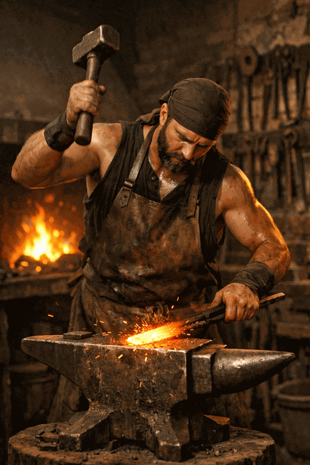 Animated blacksmith forging with a hammer